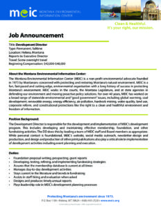 Download PDF of Development Director Job Announcement - Montana